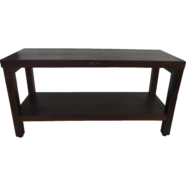Homeroots Rectangular Teak Shower Outdoor Bench With Shelf In Brown Finish  Wood 376669