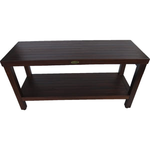 Homeroots Rectangular Teak Shower Outdoor Bench With Shelf In Brown Finish  Wood 376669