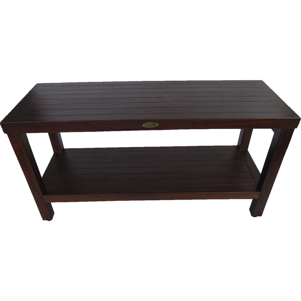 Homeroots Rectangular Teak Shower Outdoor Bench With Shelf In Brown Finish  Wood 376669