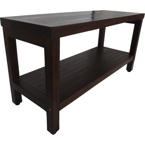 Homeroots Rectangular Teak Shower Outdoor Bench With Shelf In Brown Finish  Wood 376669