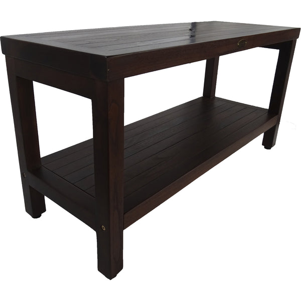 Homeroots Rectangular Teak Shower Outdoor Bench With Shelf In Brown Finish  Wood 376669