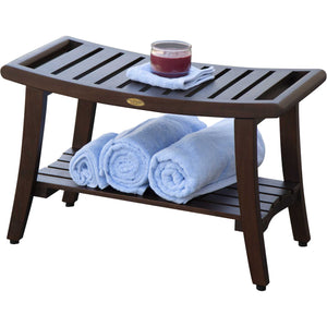 Homeroots Contemporary Teak Shower Bench With Handles In Brown Finish  Wood 376670