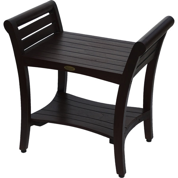 Homeroots Contemporary Teak Shower Bench With Handles In Dark Brown  Wood 376671