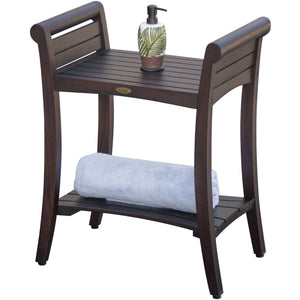 Homeroots Rectangular Teak Shower Bench With Shelf And Handles In Brown Finish  Wood 376673