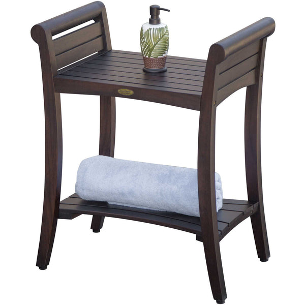 Homeroots Rectangular Teak Shower Bench With Shelf And Handles In Brown Finish  Wood 376673