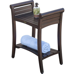 Homeroots Rectangular Teak Shower Bench With Shelf And Handles In Brown Finish  Wood 376673