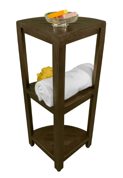 Homeroots Teak Three Tier Corner Corner Shower Shelf  In  Brown Finish  Wood 376676