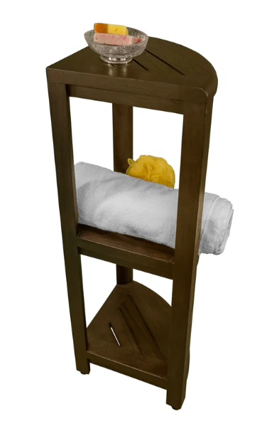 Homeroots Teak Three Tier Corner Corner Shower Shelf  In  Brown Finish  Wood 376676