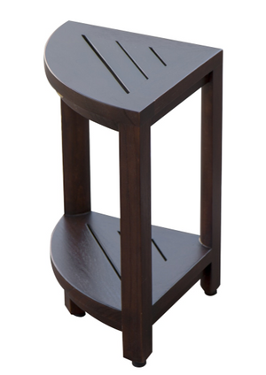 Homeroots Compact Triangular Teak Shower Outdoor Bench With Shelf In Brown Finish  Wood 376677