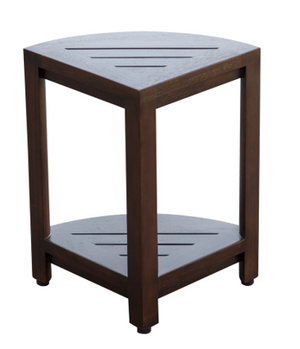 Homeroots Compact Triangular Teak Shower Outdoor Bench With Shelf In Brown Finish  Wood 376677