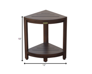 Homeroots Compact Triangular Teak Shower Outdoor Bench With Shelf In Brown Finish  Wood 376677