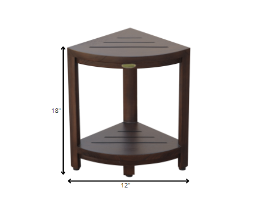 Homeroots Compact Triangular Teak Shower Outdoor Bench With Shelf In Brown Finish  Wood 376677