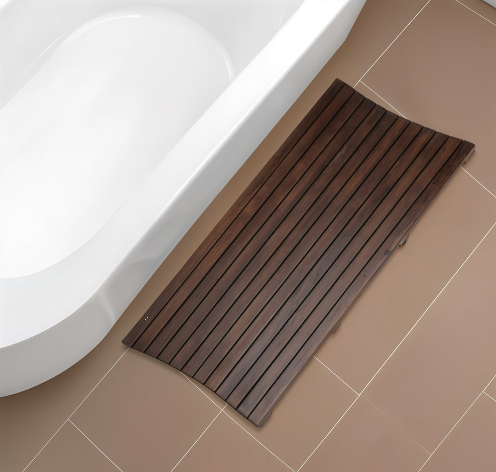 Homeroots 40" Dark Brown Teak Wood Bath Mat   376678