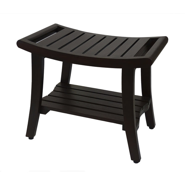 Homeroots Contemporary Teak Shower Bench With Shelf And Handles In Brown Finish  Wood 376681