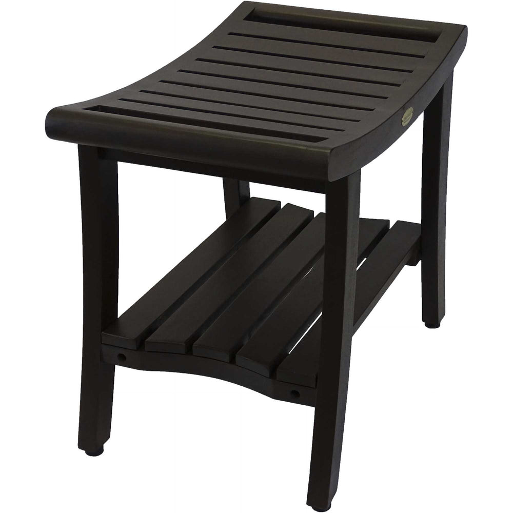 Homeroots Contemporary Teak Shower Bench With Shelf And Handles In Brown Finish  Wood 376681