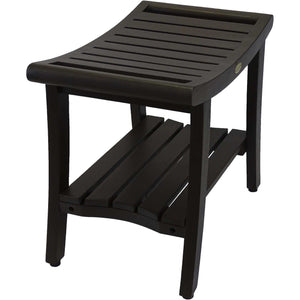 Homeroots Contemporary Teak Shower Bench With Shelf And Handles In Brown Finish  Wood 376681