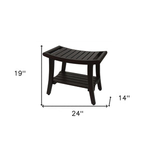 Homeroots Contemporary Teak Shower Bench With Shelf And Handles In Brown Finish  Wood 376681