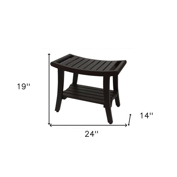 Homeroots Contemporary Teak Shower Bench With Shelf And Handles In Brown Finish  Wood 376681