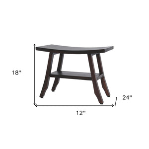 Homeroots Contemporary Teak Shower Bench With Shelf In Brown Finish  Wood 376686