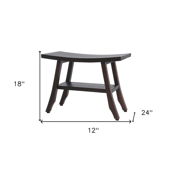 Homeroots Contemporary Teak Shower Bench With Shelf In Brown Finish  Wood 376686