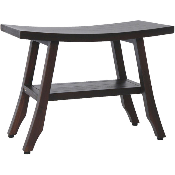 Homeroots Contemporary Teak Shower Bench With Shelf In Brown Finish  Wood 376686