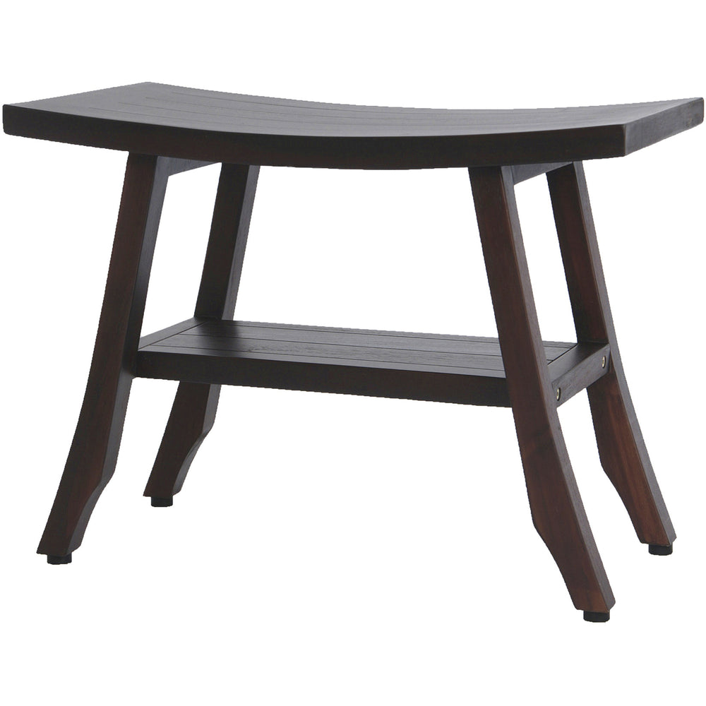 Homeroots Contemporary Teak Shower Bench With Shelf In Brown Finish  Wood 376686