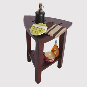 Homeroots Compact Teak Corner Shower  Outdoor Bench With Shelf In Brown Finish  Wood 376687