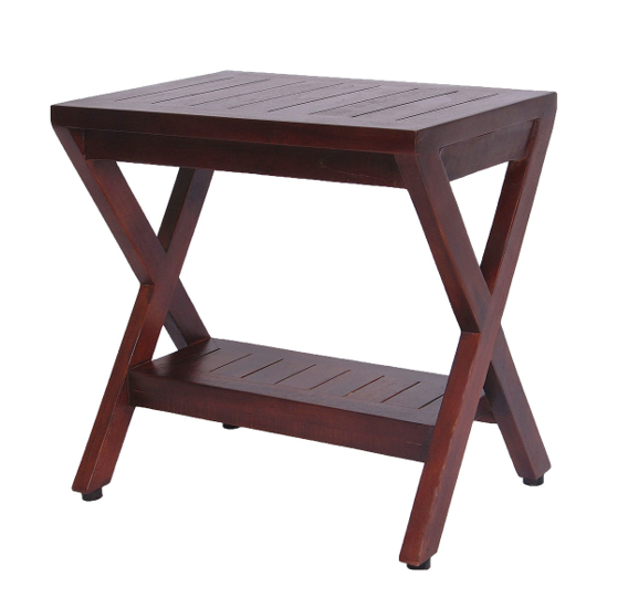 Homeroots Compact X Shape Teak Shower Outdoor Bench With Shelf In Brown Finish  Wood 376688