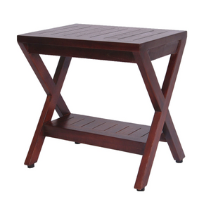 Homeroots Compact X Shape Teak Shower Outdoor Bench With Shelf In Brown Finish  Wood 376688