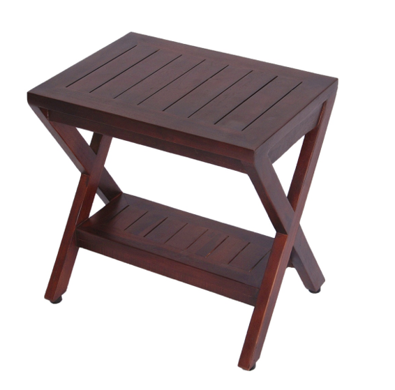 Homeroots Compact X Shape Teak Shower Outdoor Bench With Shelf In Brown Finish  Wood 376688