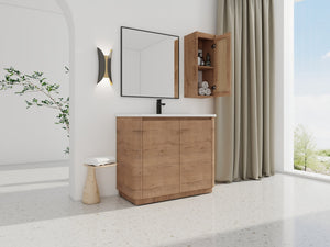 English Elm 40'' Freestanding Bathroom Vanity With Ceramic Sink, Soft-Close Doors & Side Cabinet For Stylish Storage W999S00404