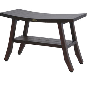 Homeroots Contemporary Teak Shower Bench With Shelf In Brown Finish  Wood 376690