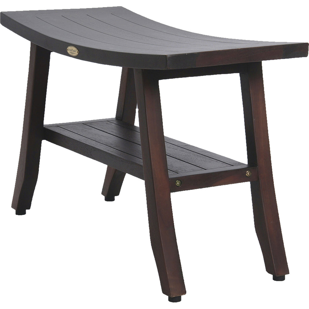 Homeroots Contemporary Teak Shower Bench With Shelf In Brown Finish  Wood 376690