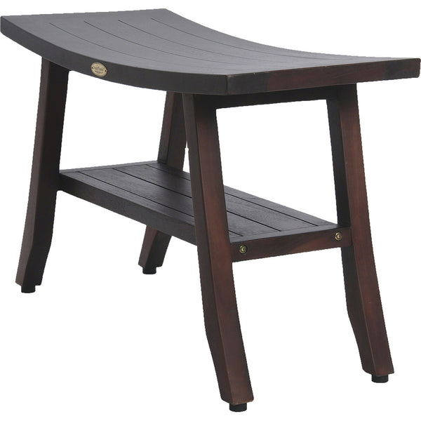 Homeroots Contemporary Teak Shower Bench With Shelf In Brown Finish  Wood 376690