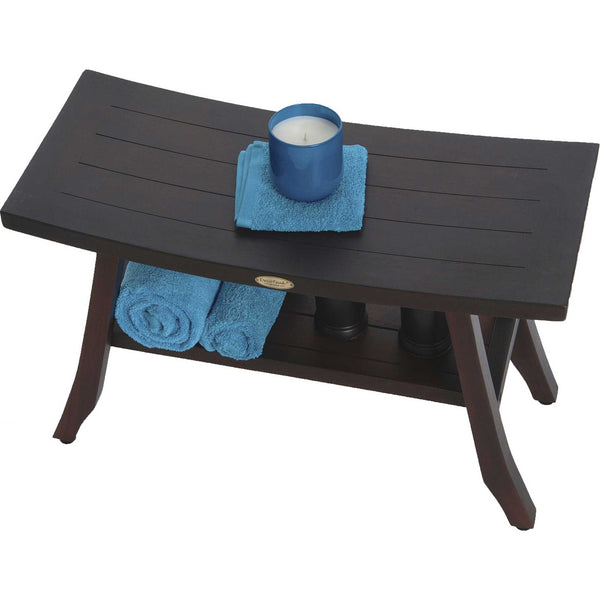 Homeroots Contemporary Teak Shower Bench With Shelf In Brown Finish  Wood 376690