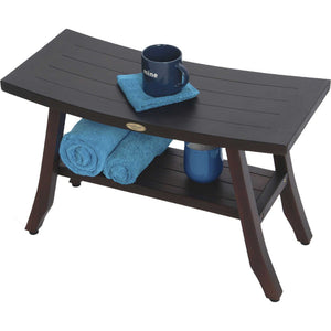 Homeroots Contemporary Teak Shower Bench With Shelf In Brown Finish  Wood 376690