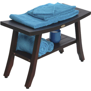 Homeroots Contemporary Teak Shower Bench With Shelf In Brown Finish  Wood 376690