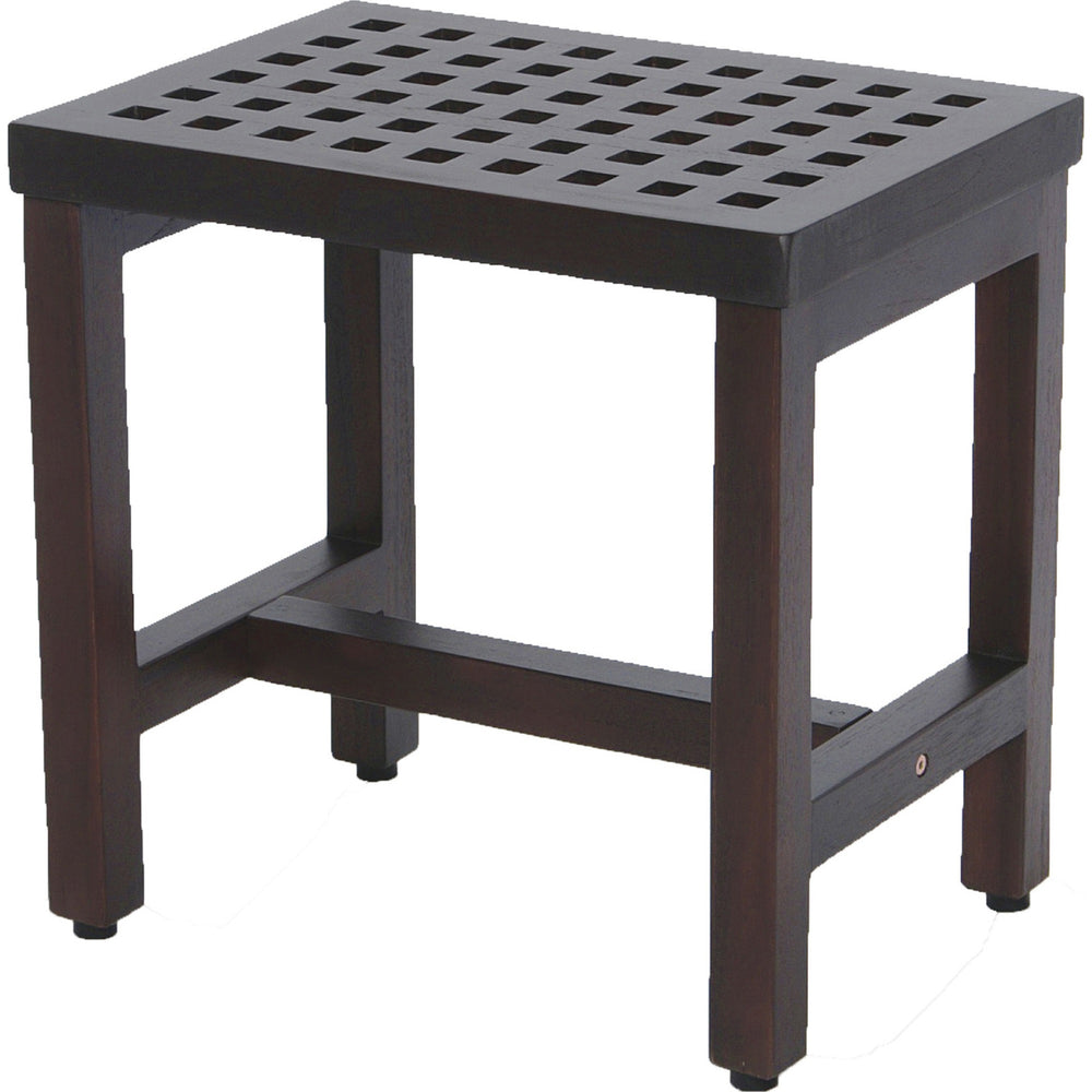 Homeroots Compact Rectangular Teak Lattice Pattern Shower Or Outdoor Bench In Brown Finish  Wood 376692