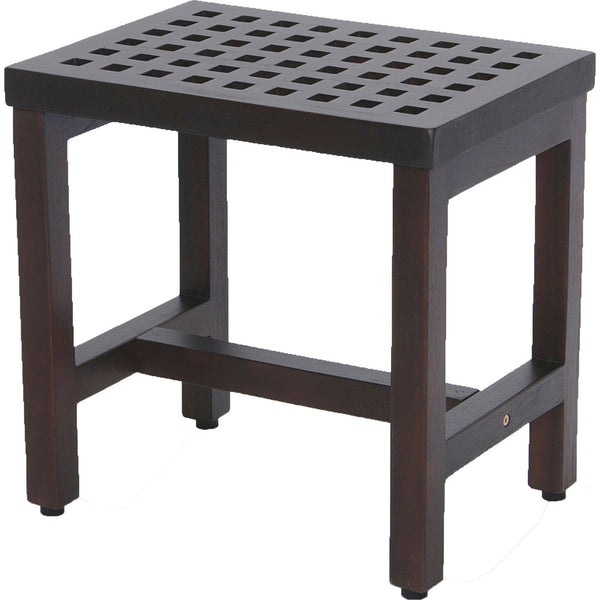 Homeroots Compact Rectangular Teak Lattice Pattern Shower Or Outdoor Bench In Brown Finish  Wood 376692