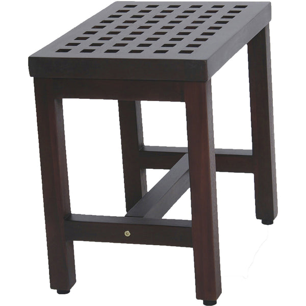 Homeroots Compact Rectangular Teak Lattice Pattern Shower Or Outdoor Bench In Brown Finish  Wood 376692