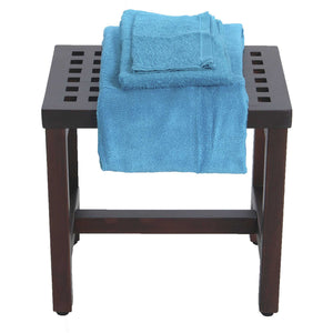 Homeroots Compact Rectangular Teak Lattice Pattern Shower Or Outdoor Bench In Brown Finish  Wood 376692