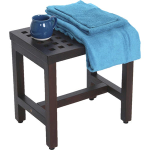 Homeroots Compact Rectangular Teak Lattice Pattern Shower Or Outdoor Bench In Brown Finish  Wood 376692