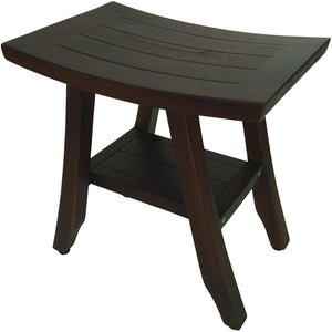 Homeroots Compact Curvilinear Teak Shower Or Outdoor Bench With Shelf In Brown Finish  Wood 376695