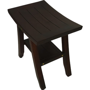 Homeroots Compact Curvilinear Teak Shower Or Outdoor Bench With Shelf In Brown Finish  Wood 376695