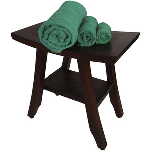 Homeroots Compact Curvilinear Teak Shower Or Outdoor Bench With Shelf In Brown Finish  Wood 376695