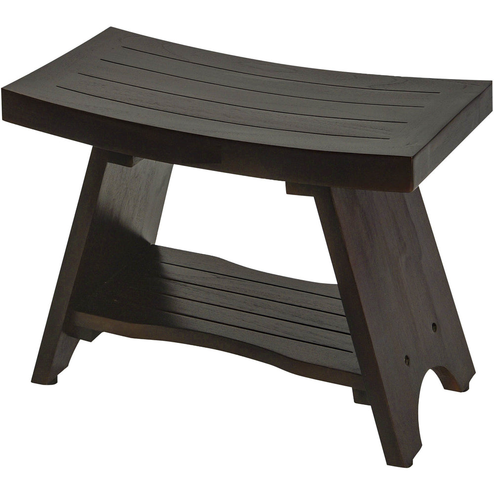 Homeroots Teak Rectangular Shower Bench With Shelf In Brown Finish  Wood 376696