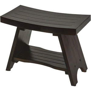 Homeroots Teak Rectangular Shower Bench With Shelf In Brown Finish  Wood 376696