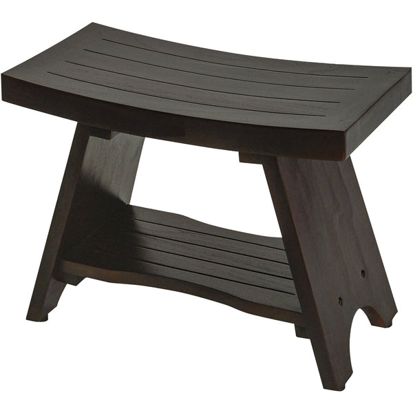 Homeroots Teak Rectangular Shower Bench With Shelf In Brown Finish  Wood 376696