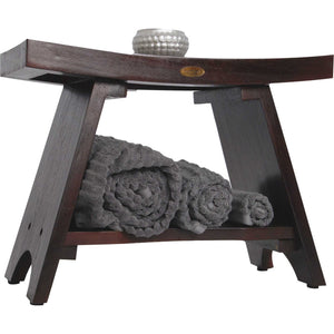 Homeroots Teak Rectangular Shower Bench With Shelf In Brown Finish  Wood 376696