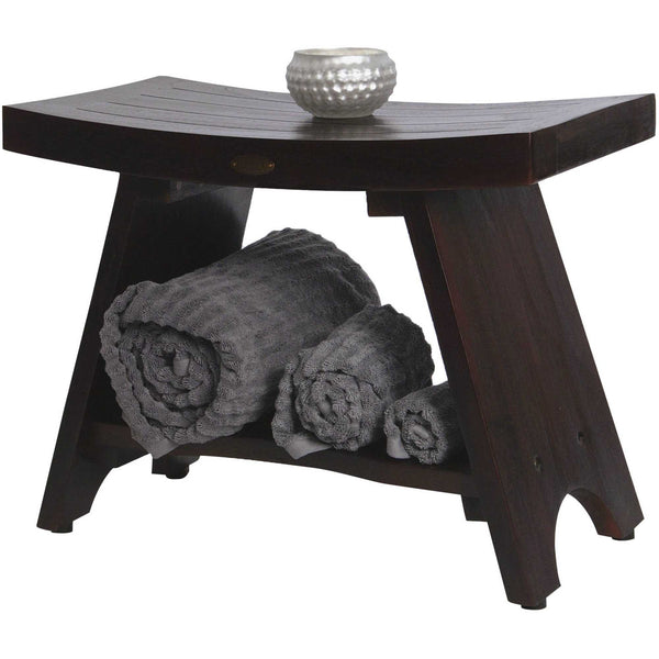 Homeroots Teak Rectangular Shower Bench With Shelf In Brown Finish  Wood 376696